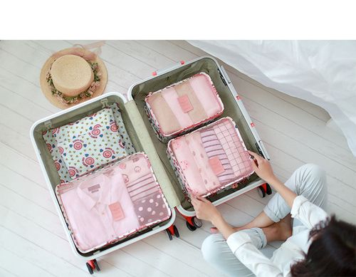 厂家直销韩国便携行李箱衣物整理包旅游包旅行收纳六件套印花防水-塑